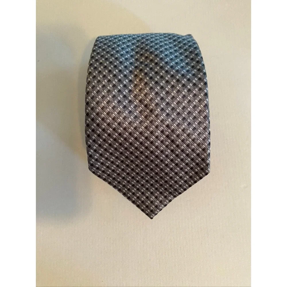 Umberto Frasi‎ Mens Tie Grey Brown Black Micro Check Handmade Polyester Necktie